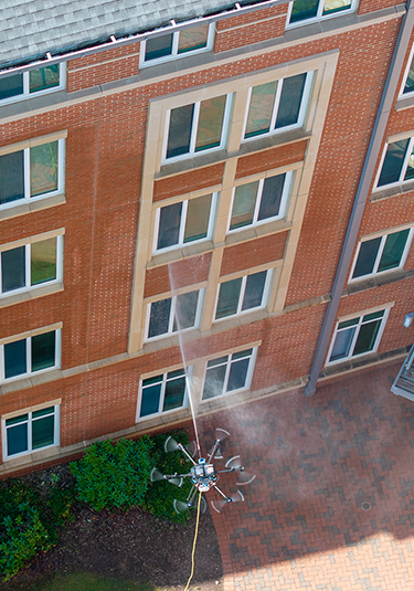 Overhead view of drone cleaning