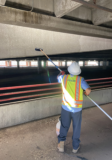 Power scrubbing garage concrete