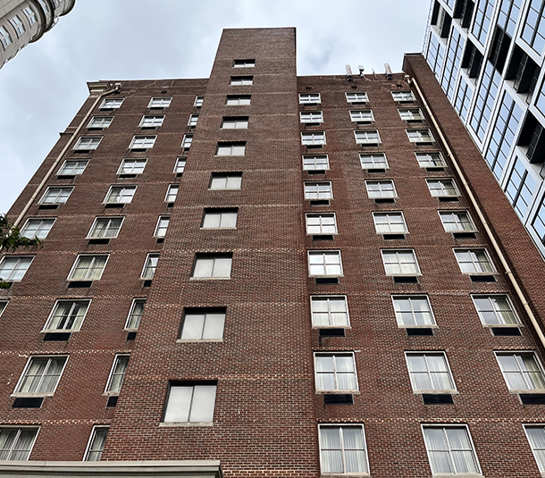 Before façade pressure washing