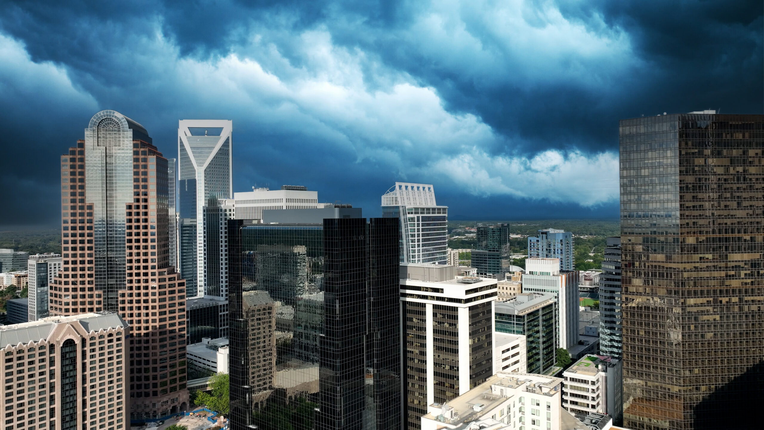Dramatic storm clouds over downtown Charlotte North Carolina